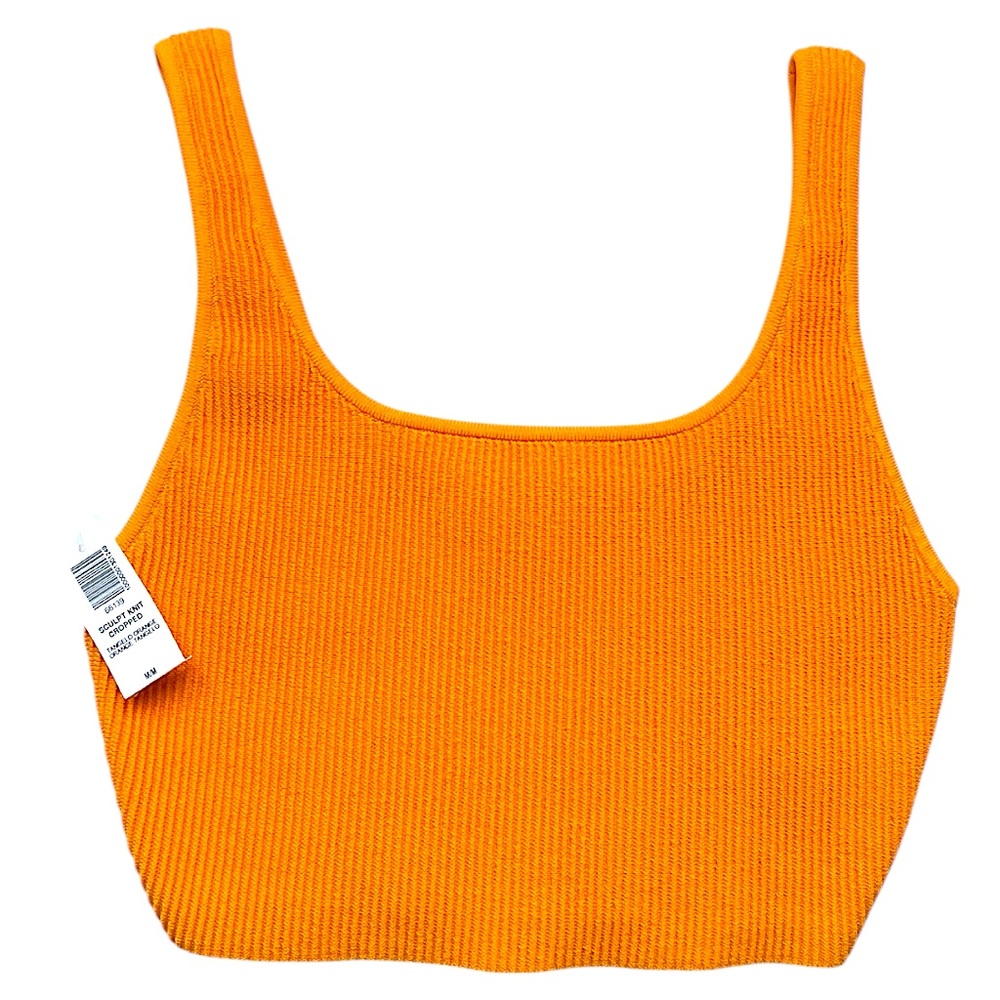 NWT Aritzia Babaton Sculpt Knit Squareneck Cropped Tank in Tangelo Orange